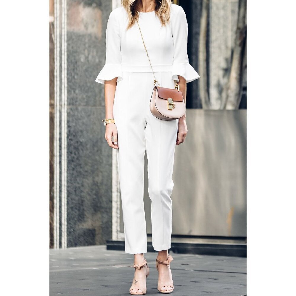 BLACK HALO Brooklyn Bell-sleeve Cropped Jumpsuit in White Size US 4 - Picture 13 of 16